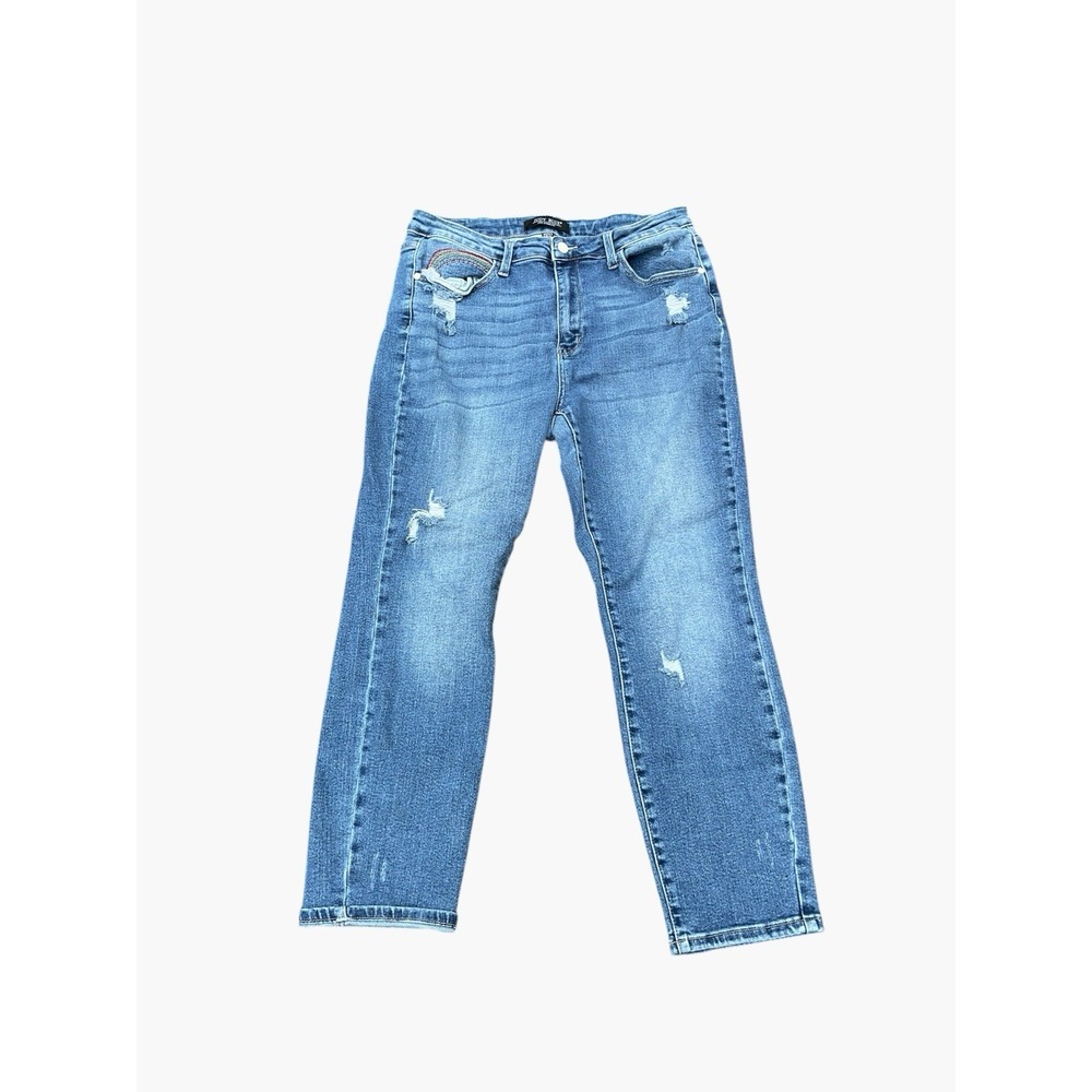 Judy Blue Rainbow Embroidery High Waist Straight Leg Distressed Jeans 15|32(31)